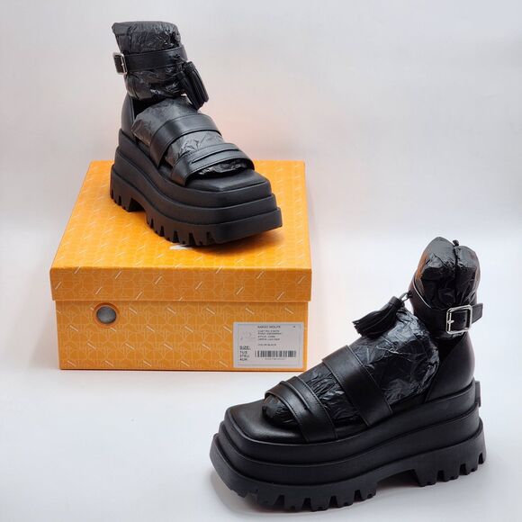 Naked Wolfe Dare Leather Tassel Platform Sandals Black Size 7 BNIB - Picture 1 of 10